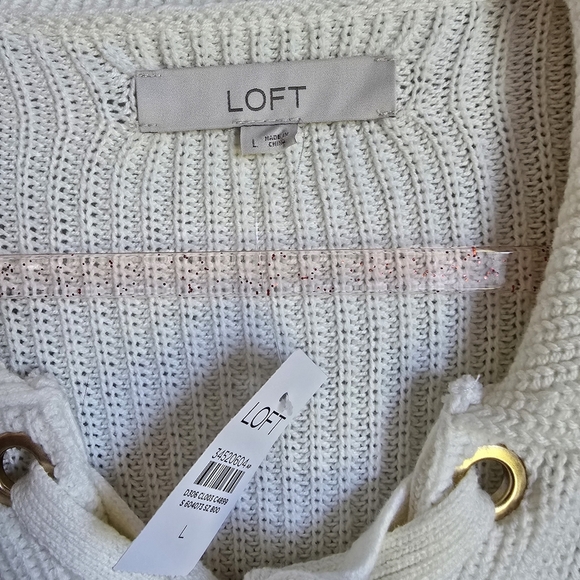 Ann Taylor Loft New Striped Lace Up Polo Sweater Navy White Nautical SZ Large - Picture 7 of 11